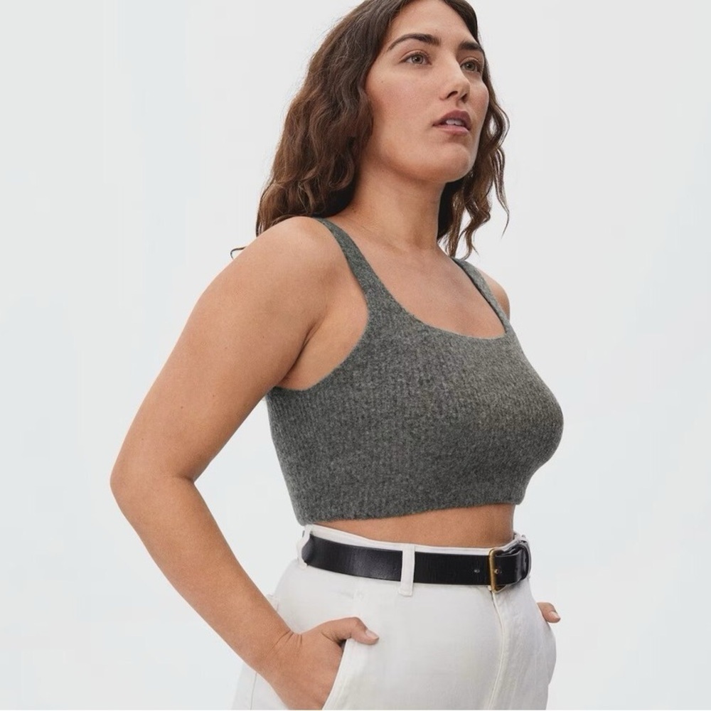 NWT Everlane The Cozy Stretch Tank Cropped Wool Recycled Nylon Yak Hair Top Gray